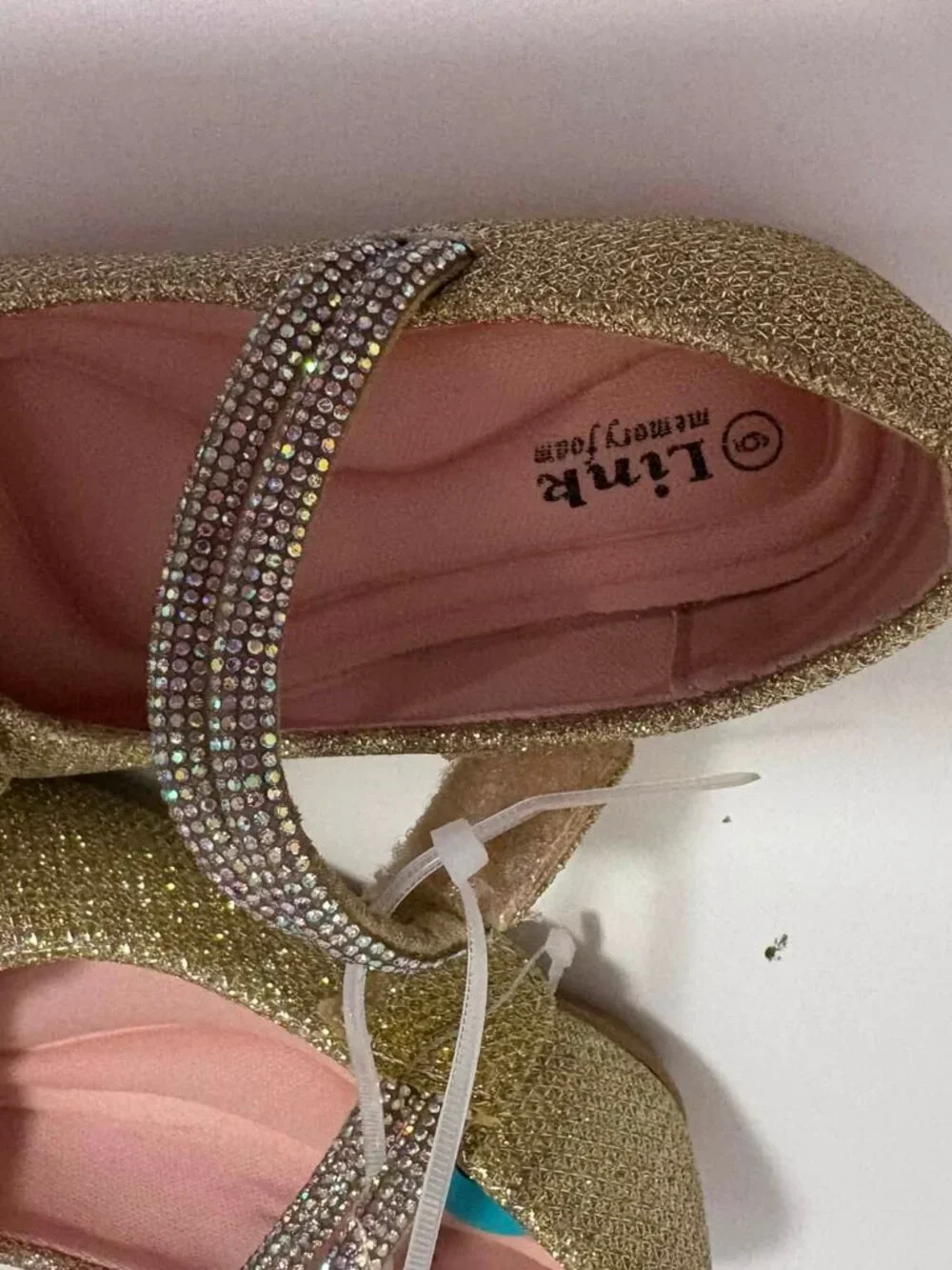 Little Girls Gold Glitter Rhinestone Bow Mary Jane Dress Shoe
